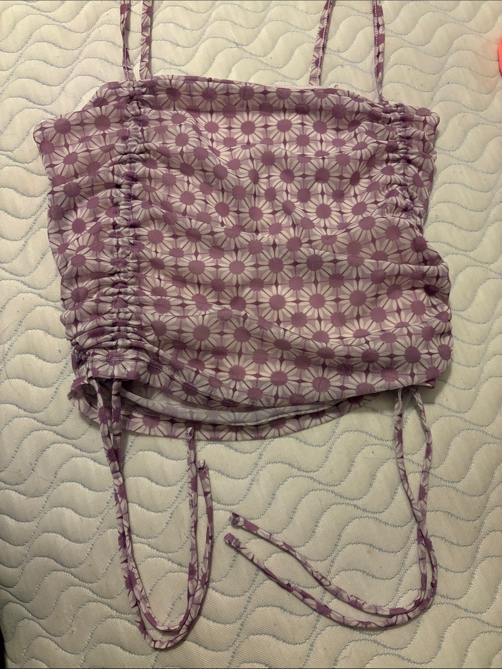 Floral Ruched Spaghetti Strap Crop Top - Lavender size xs
